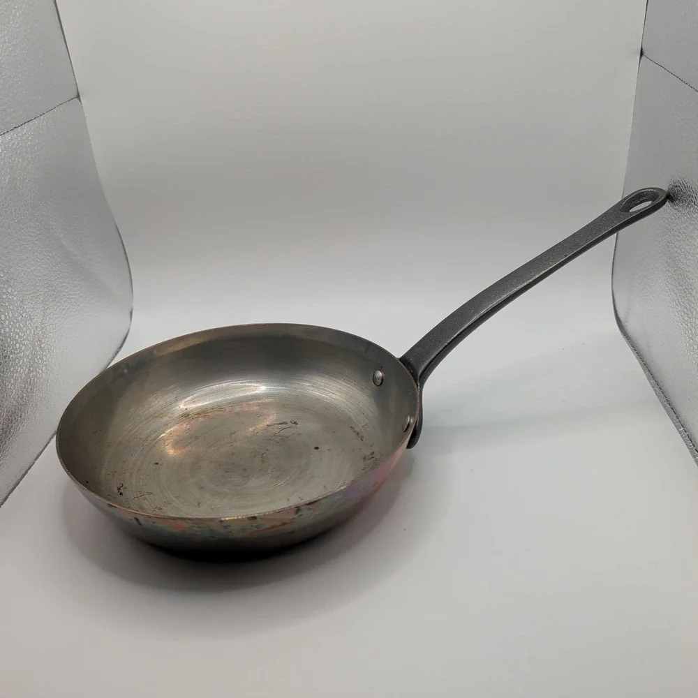 VTG Baumalu Frying Pan 8in Copper Tin Lined Skillet Cast Iron Handle France